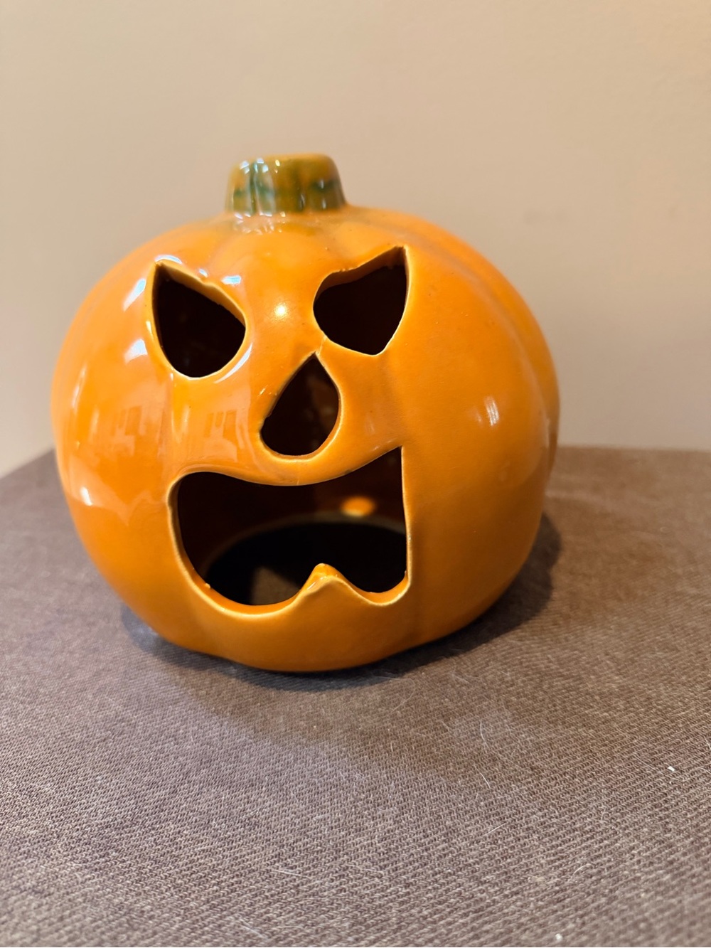 UPCO Ceramic Pumpkin Jack-O'-Lantern Tea Light Holder - Orange